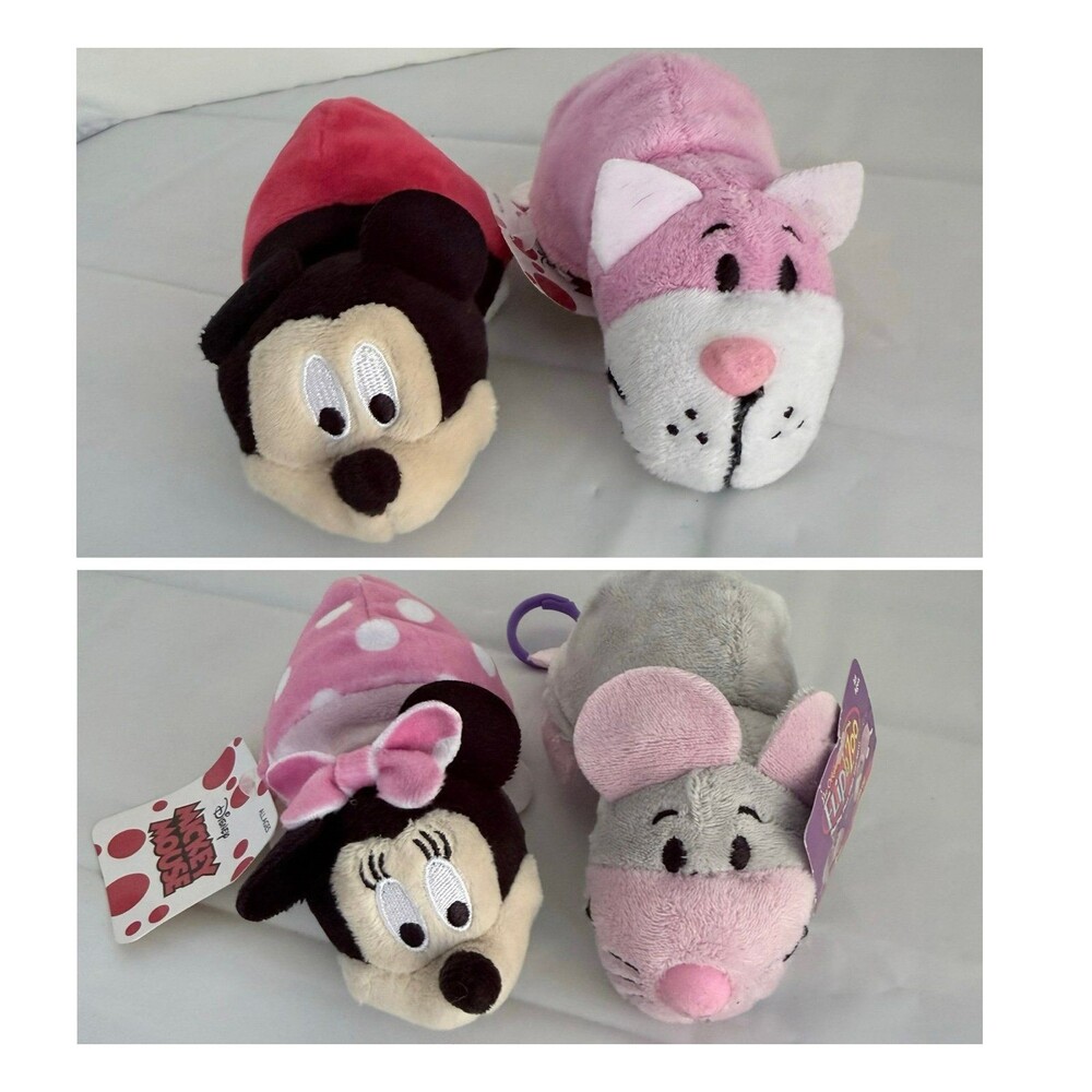 Lot of 2 Flip A Zoo Jay Play Mickey to Minnie Mouse Cat to Mouse Stuffies 5" NWT